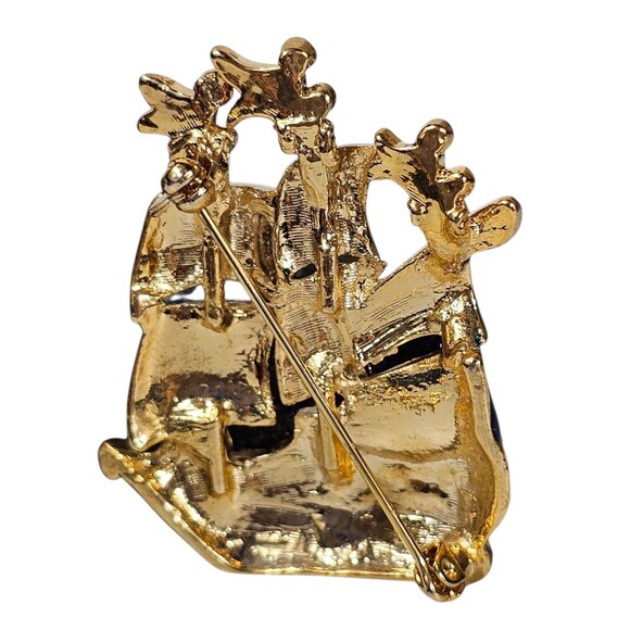 Vintage Sailing Ship Brooch Enamel & Rhinestone Multicolor Gold Tone Jewelry - Picture 2 of 3